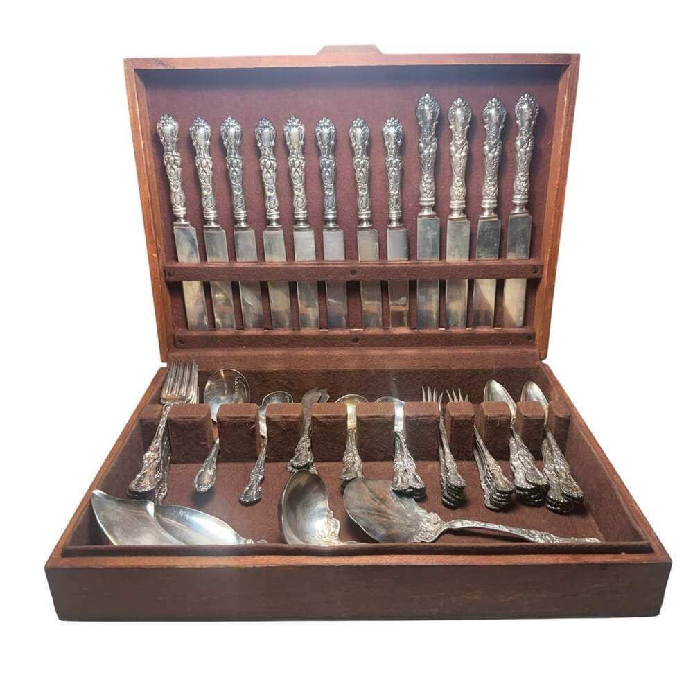 Vintage Silver Plated Flatware Set With Wood Storage Box